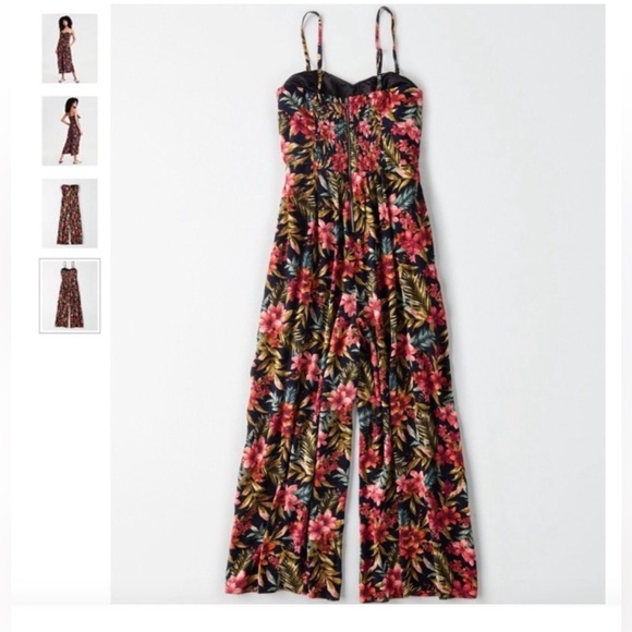 EUC AE Floral Tropical Capri Wide Leg Jumpsuit Removable Straps Size Small - Picture 3 of 16